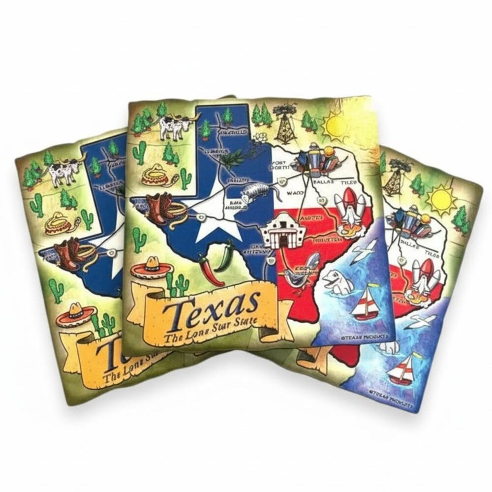 00s TEXAS PRODUCTS Vintage Americana Cork 4 Piece Coaster Set